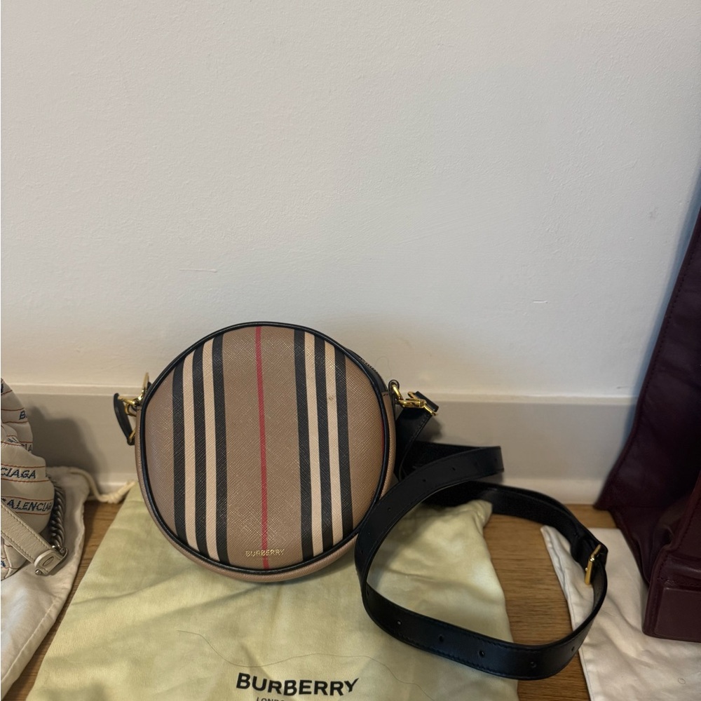 Burberry Tan and Black Round Crossbody Bag